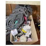 BOX OF MISC. ITEMS INCLUDING TAPE, ROPE, TWINE, ET