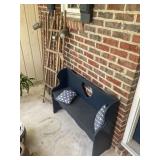 Wooden bench 36" x 11" x 28" and wooden decorative