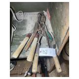 GROUP OF PRUNING TOOLS INCLUDING LOPPERS, PRUNERS,
