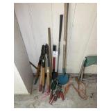 Group of gardening tools, small shovels loppers