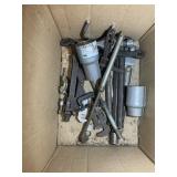 BOX WITH MISC. VINTAGE TOOLS, C-CLAMPS, ALLIGATOR