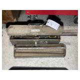 CRAFTSMAN METAL TOOLBOX WITH VINTAGE PIPE WRENCHES