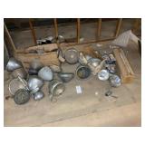 Group of vintage car lights, and housings