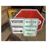 GROUP OF METAL SIGNS INCLUDING STOP SIGN, SERVICE