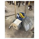 GROUP INCLUDING PUSH BROOM, SQUEEGEE, BUCKET, AND