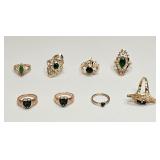 VINTAGE COSTUME JEWELRY RINGS GREEN RHINESTONE