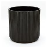 10' Fluted Black Ceramic Planter