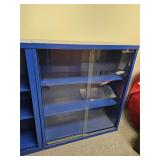 Blue Metal Display Case w Sliding Glass Doors