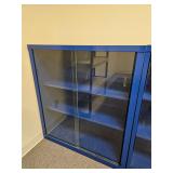 Blue Metal Display Case w Sliding Glass Doors