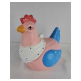 Vintage Ceramic Pink & Blue Hen Cookie Jar