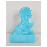 Blue Milk Glass Unicorn Box Signed R. Wetzel