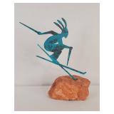 Southwestern Metal Kokopelli Skiing Sculpture