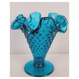 Fenton Blue Glass Hobnail Trumpet Vase
