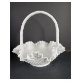 Large Fenton White Milk Glass Hobnail Basket