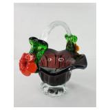 Black Amethyst Hand-Blown Art Glass Basket