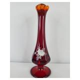 Fenton Red Vase Hand Painted 'Love' Signed Fleming