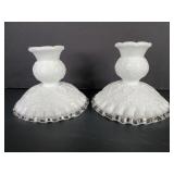 Fenton Spanish Lace Milk Glass Candlestick Holders