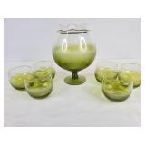 Colonial Glass Co MCM Avocado Green Cocktail Set