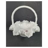 Fenton White Milk Glass Hobnail Basket