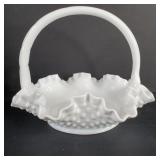 Fenton White Milk Glass Hobnail Large Basket