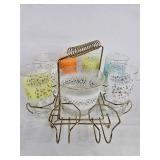 Frosted Starburst Glasses w Ice Bucket & Carrier