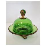 Antique EAPG US Glass Colorado Green Covered Dish