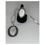 Howlite necklace ring size 6 German silver