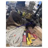 Assorted straps cut off tools rope, miscellaneous