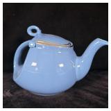 Hall China Streamline 6 Cup Teapot Blue w/ Gold >