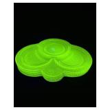 4 vintage uranium glass crackle snack plates