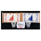 Art Deco Nautical Blue & red Sailboat Rectangular>