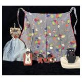 Vintage black Americana apron, wall hangings, >