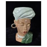 Vintage African Lady Head Ceramic Vase