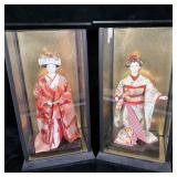 (2) Vintage Japanese Geisha Doll Glass Cases >