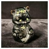 Fenton Art Glass Hand Painted Black Copper Rose >