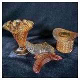 Vintage Amber Fenton Butterfly, Hat, Hobnail Vase