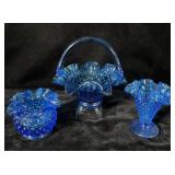 Fenton colonial blue ruffled hobnail vase basket >