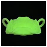 Vintage Fenton Satin Uranium Glass Handled >