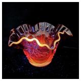 Westmoreland Ruby Red Amberina Glass Ruffle Candy>