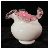 Fenton Vase Pink White Milk Glass Ruffled Crimped>