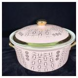 Hall China Pink Basket Weave Design Casserole >
