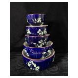 5 pc Hall ribbed blue garden mixing bowl set >
