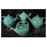 (4) vintage Hall teal grain tea pots