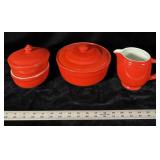 Hall red 5 band casserole dish picture, two bowls>