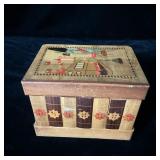 Vintage wood inlay jewelry box filled w/jewelry