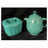 Vintage teal Hall refrigerator dish with lid and >