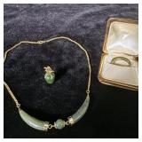 vintage jade necklace ring and apple pendant