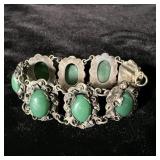 Sterling Silver Art Nouveau Green Onyx bracelet