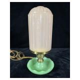 Art Deco Jade & Pink Glass Table Lamp 9" T