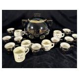 Vintage Tom & Jerry Punch Bowl w/ Cups Black >